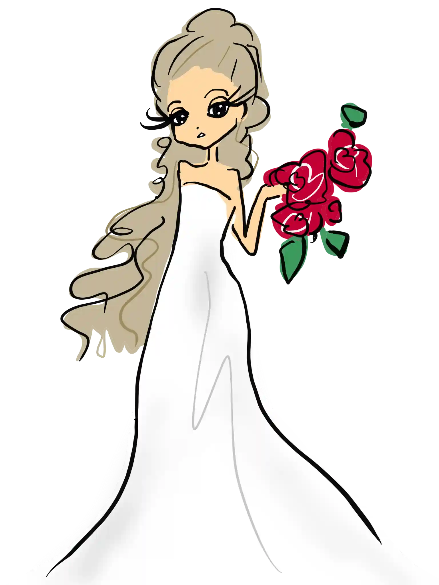 おしゃれなウェディングドレスを着た花嫁のイラスト 無料素材 おのちあきファッションイラスト ガールズイラスト